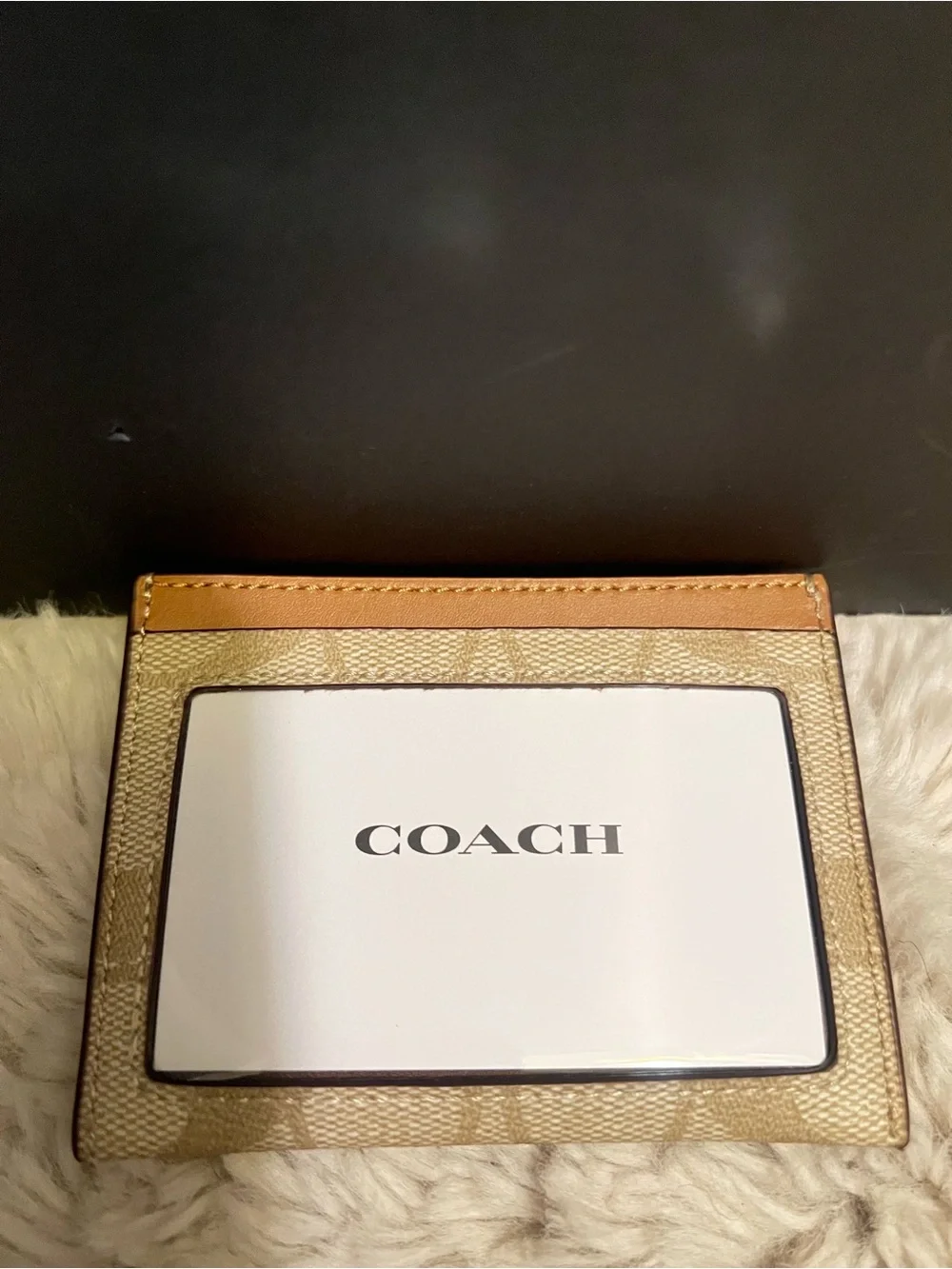 Coach Canvas Card Holder in Khaki & Saddle